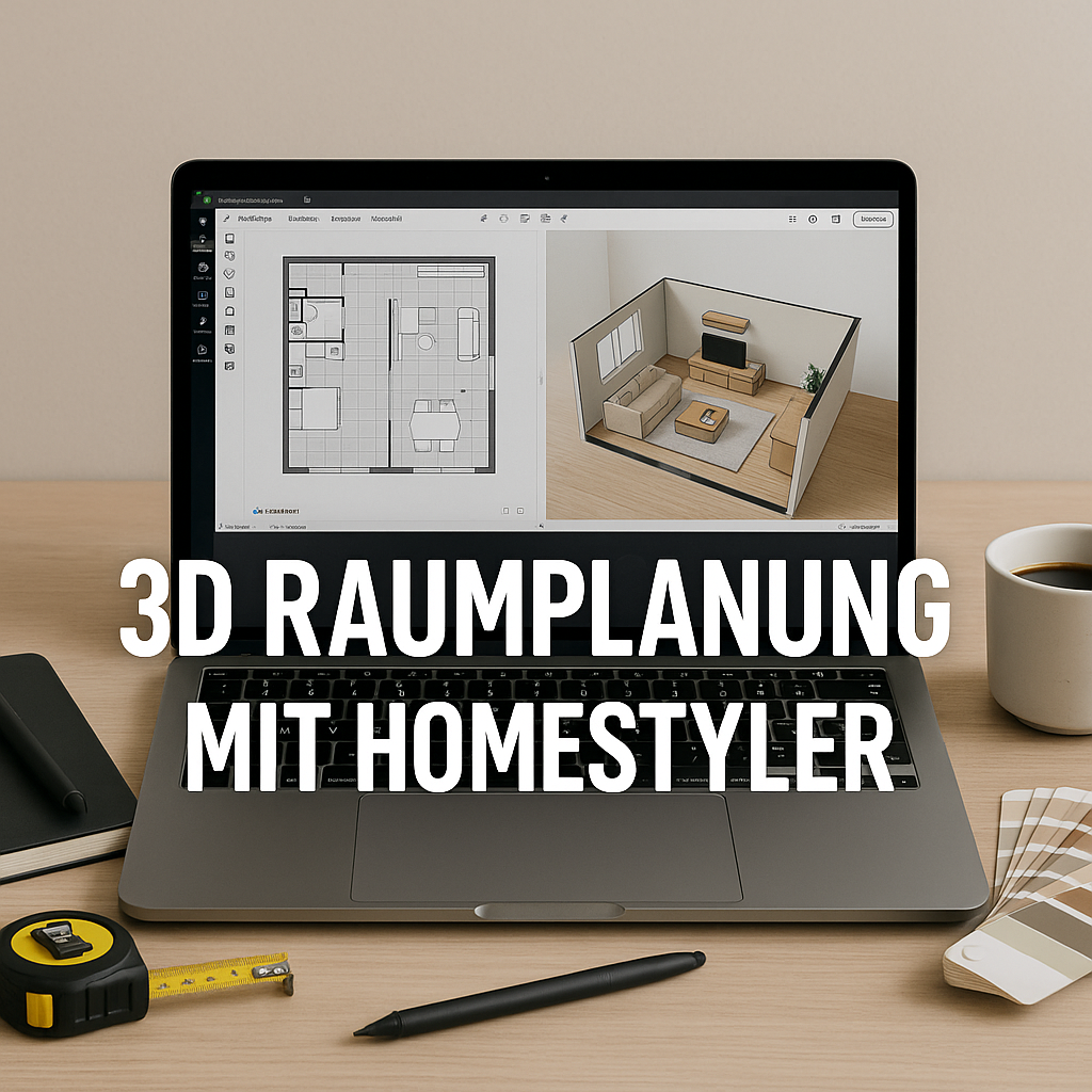 3D Raumplanung mit Homestyler auf einem Laptop, ideal für Interior Design